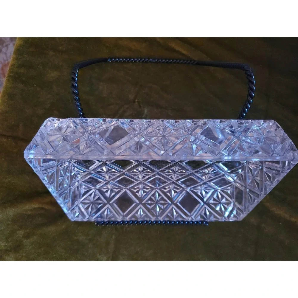 Vintage Diamond Cut Glass Dresser‎ Tray Jewelry Trinket Vanity Display